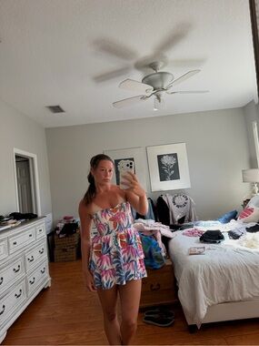 Strapless Tropical Print Sundress in Multi